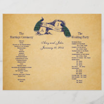 Programa azul del boda del vintage de los pavos re flyer personalizado