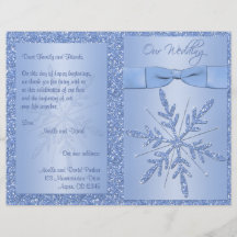 Programa azul reluciente del boda del copo de niev flyer personalizado