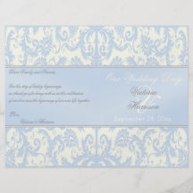 Programa azul y de marfil del boda del damasco flyer personalizado