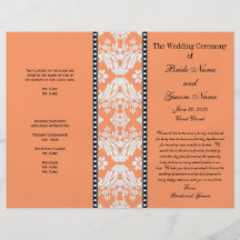 Programa blanco anaranjado del boda del damasco flyer a todo color
