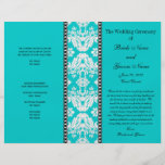 Programa blanco del boda del damasco de la aguamar tarjetón