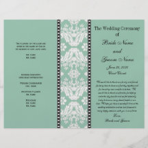 Programa blanco del boda del damasco de la verde m flyer personalizado