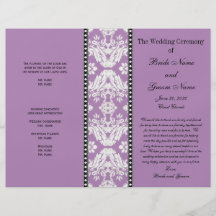 Programa blanco púrpura del boda del damasco flyer personalizado