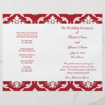 Programa blanco rojo del boda del damasco del vint tarjeton