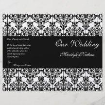 Programa blanco y negro del boda del damasco flyer a todo color