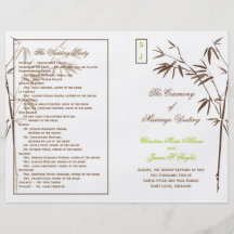 Programa de bambú el | Brown del boda del monogram Flyer A Todo Color