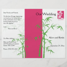 Programa de bambú rosado, blanco, y verde del boda flyer personalizado