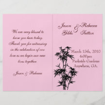 Programa de bambú rosado del boda tarjeton