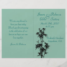 Programa de bambú verde del boda tarjetón