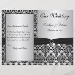 Programa de plata y negro del boda del damasco tarjetas informativas