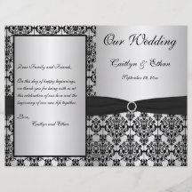 Programa de plata y negro del boda del damasco tarjetas informativas