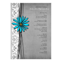 Programa del boda de la margarita gris y azul del  comunicado personalizado