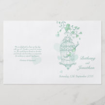 Programa del boda de la verde menta de los pájaros tarjetas informativas