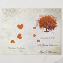 Programa del boda del árbol de la hoja del corazón tarjeton