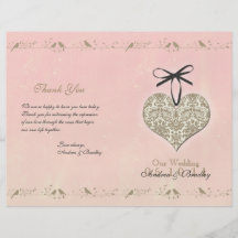 Programa del boda del corazón del damasco del vint flyer a todo color