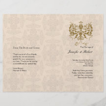 Programa del boda del damasco de la crema y del or tarjeton