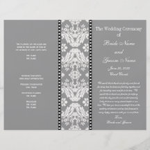 Programa del boda del damasco del blanco gris tarjetón