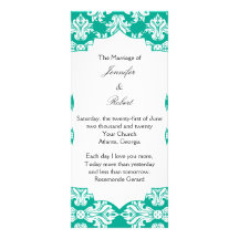 Programa del boda del damasco del verde blanco y e tarjetas publicitarias a todo color