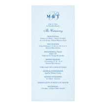 Programa del boda del monograma del azul de cielo tarjetas publicitarias a todo color