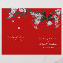 Programa del boda del rojo cereza de los pájaros d tarjetas publicitarias