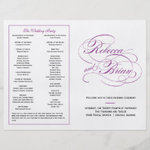 Programa elegante del boda de la escritura - púrpu flyer a todo color