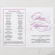 Programa elegante del boda de la escritura - púrpu tarjetón