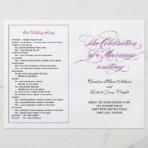 Programa elegante del boda de la escritura - púrpu tarjetas informativas