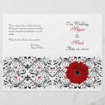 Programa floral del boda de la margarita roja del  tarjetas informativas