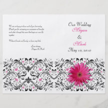 Programa floral del boda de la margarita rosada de flyer a todo color