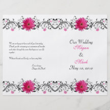 Programa floral del boda de la margarita rosada de flyer a todo color