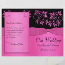 Programa floral del boda del negro y del rosa flyer a todo color