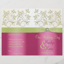 Programa floral del boda del rosa y del verde tarjetones