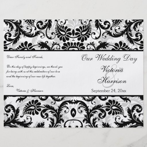 Programa floral negro, blanco, gris del boda del d tarjetones