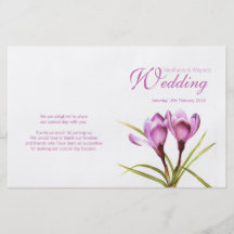 Programa floral púrpura del boda del azafrán flyer a todo color