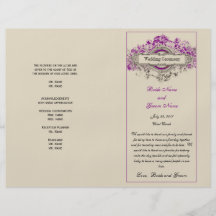Programa floral púrpura del boda del vintage tarjeton