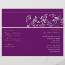 Programa floral púrpura y de plata del boda de la  tarjeton
