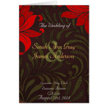 Programa floral rojo del boda del damasco felicitaciones