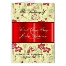 Programa floral rojo poner crema del boda del vint tarjeton