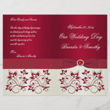 Programa floral rojo y de marfil del boda tarjetas publicitarias
