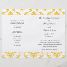 Programa gris amarillo del boda del damasco del vi tarjetón