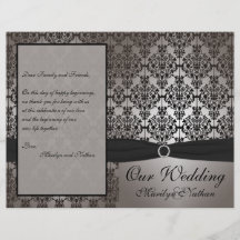 Programa gris y negro del boda del damasco tarjeton