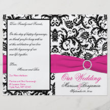 Programa negro, blanco, y fucsia del boda del dama tarjetones