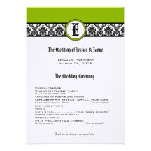 Programa negro del boda del damasco del monograma invitación