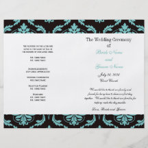 Programa negro del boda del damasco del vintage de tarjeton