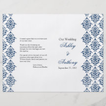Programa plegable del boda del damasco blanco de l tarjeton