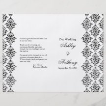 Programa plegable del boda del damasco blanco y ne tarjetas informativas