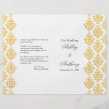 Programa plegable del boda del damasco gris amaril flyer a todo color