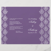 Programa plegable del boda del damasco púrpura y b tarjetas informativas