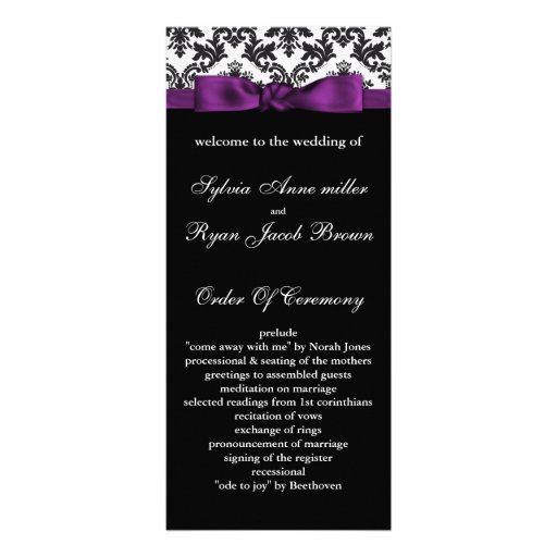 programa púrpura del boda de la frontera del damas diseño de tarjeta publicitaria