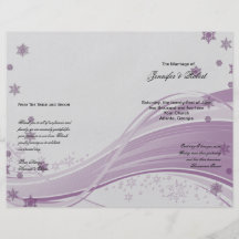 Programa púrpura del boda de los copos de nieve de tarjeton
